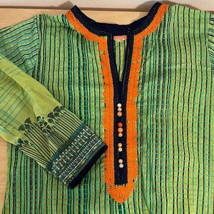Designer Cotton Kurta with Chiffon Dupatta